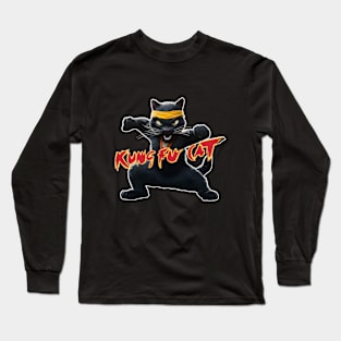 black cat elite kung fu cat fighter in vintage retro style Long Sleeve T-Shirt